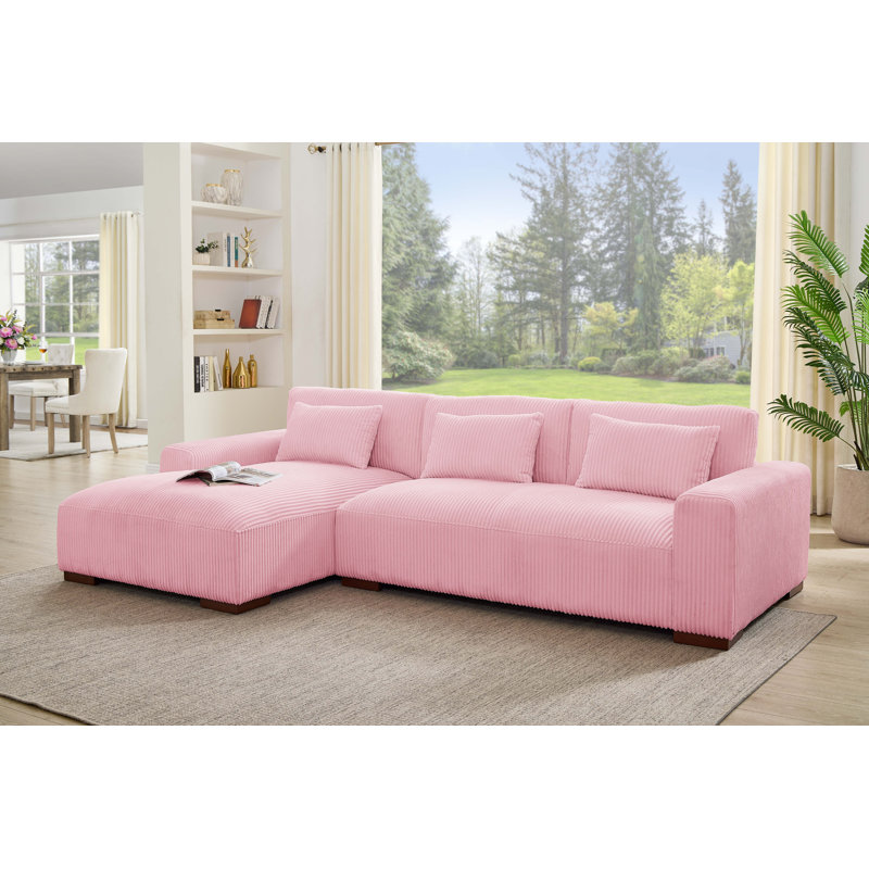 Asyiah 114.5" Wide Microfiber Sofa & Chaise, Left Hand Facing, Pink Corduroy
