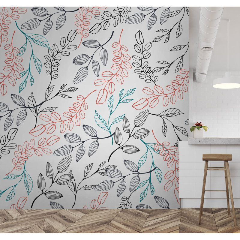 Papier peint amovible avec branches et plantes, L 9 po x l 15 po