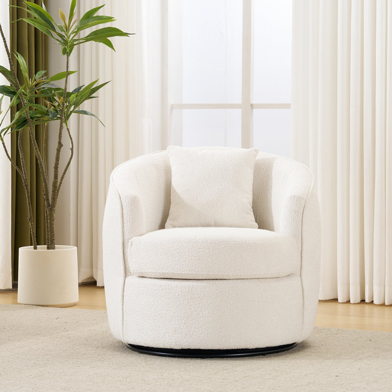 Modern Boucle Upholstered Swivel Accent Chair, Cream