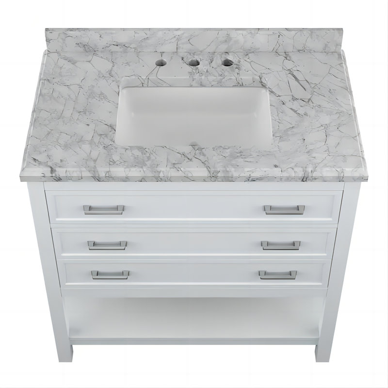Meuble-lavabo simple 37 po avec plateau en marbre de Carrare Analena, Blanc