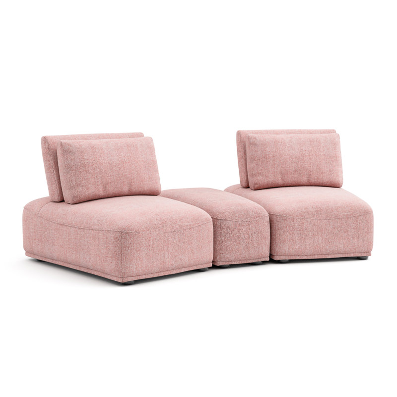 Aukeem 3 - Piece Upholstered Sectional, Pink Polyester