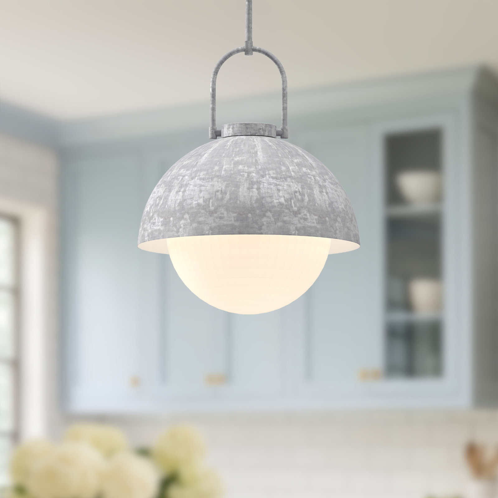 Navarre Single Light Glass Pendant, Steel