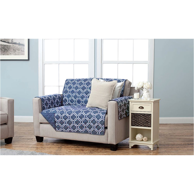 Housse réversible pour causeuse à coussins carrés / rectangulaires, Polyester bleu marine / blanc
