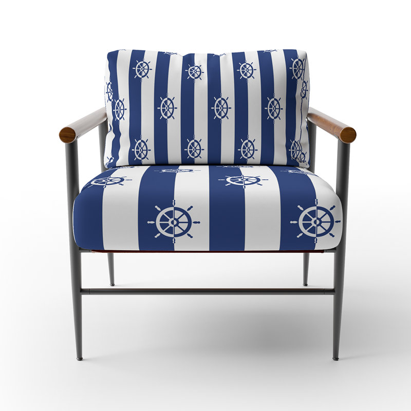 Fauteuil d'appoint rembourré à motif blanc et bleu