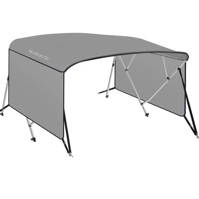 Durable 4 Bow Bimini Top Boat Cover - Marine Grade PU-Coated Canvas, 1" Aluminum Alloy Frame, Adjustable Rear Support Poles, Zippered Storage Boot, Mounting Straps - for Boats, Jon Boats