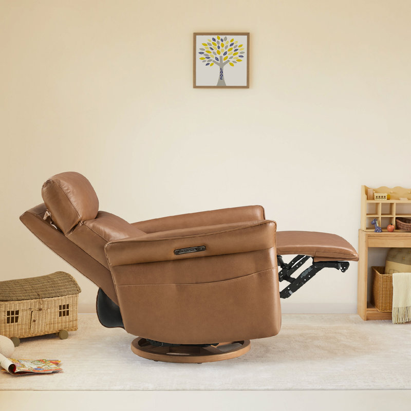 Triple-Motor Swivel Glider Power Recliner With Power Headrest And Power Lumbar, Saddle Genuine Leather