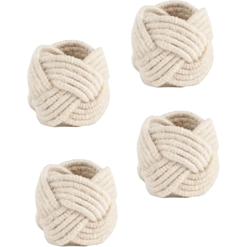Rond de serviette en jute tressé classique, ensemble de 4, Ivoire ivoire