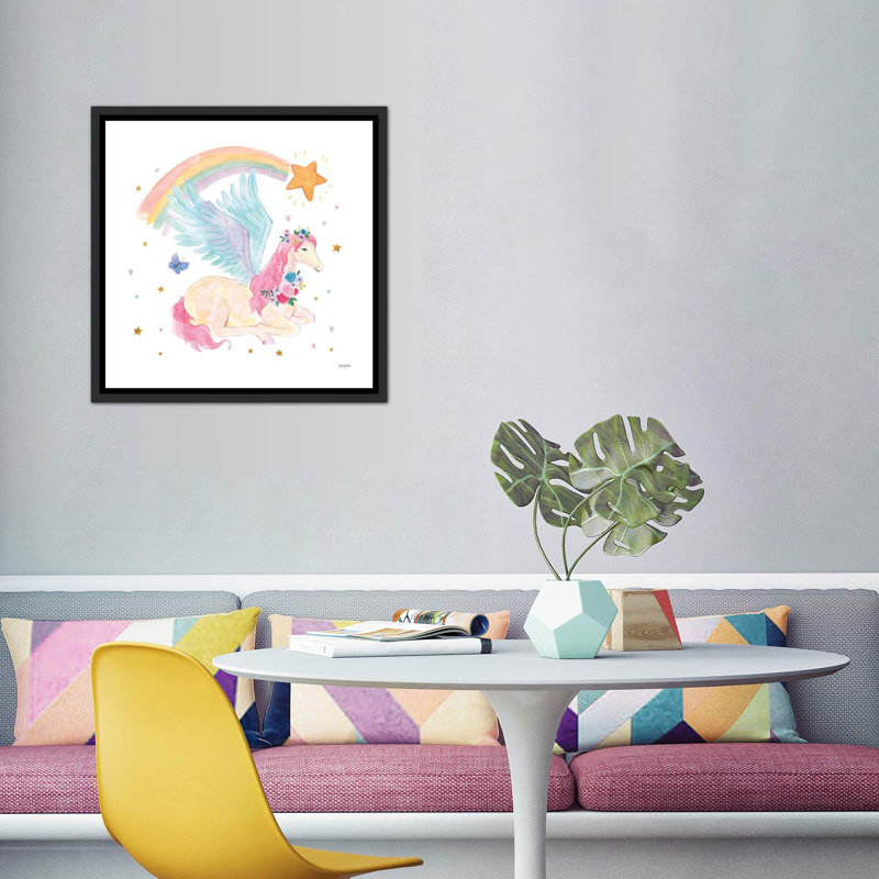 Décoration murale pour enfants Magical Friends II, H 37 po x l 37 po x P 1,5 po, Toile avec cadre noir patiné