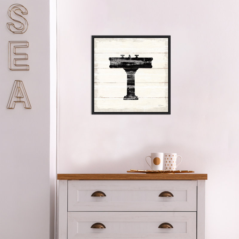 «Shiplap Bath II» par Sue Schlabach, reproduction sur toile flottante, Cadre noir, H 16 po x l 16 po x P 1,875po