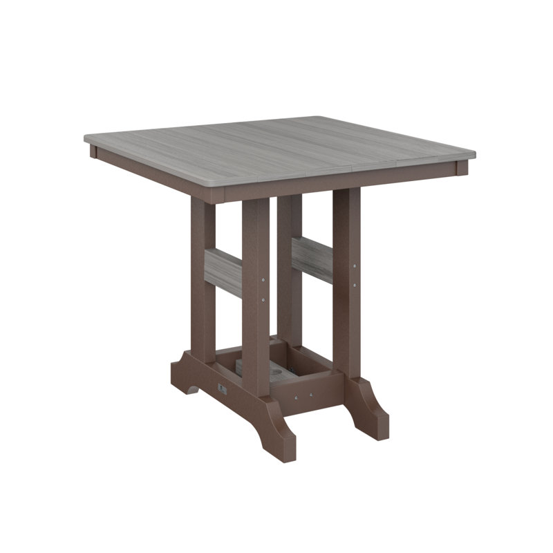 Garden Classic Outdoor Square Bar Table, Driftwood Gray, Chocolate Brown, 35.5" H x 33" W x 33" D