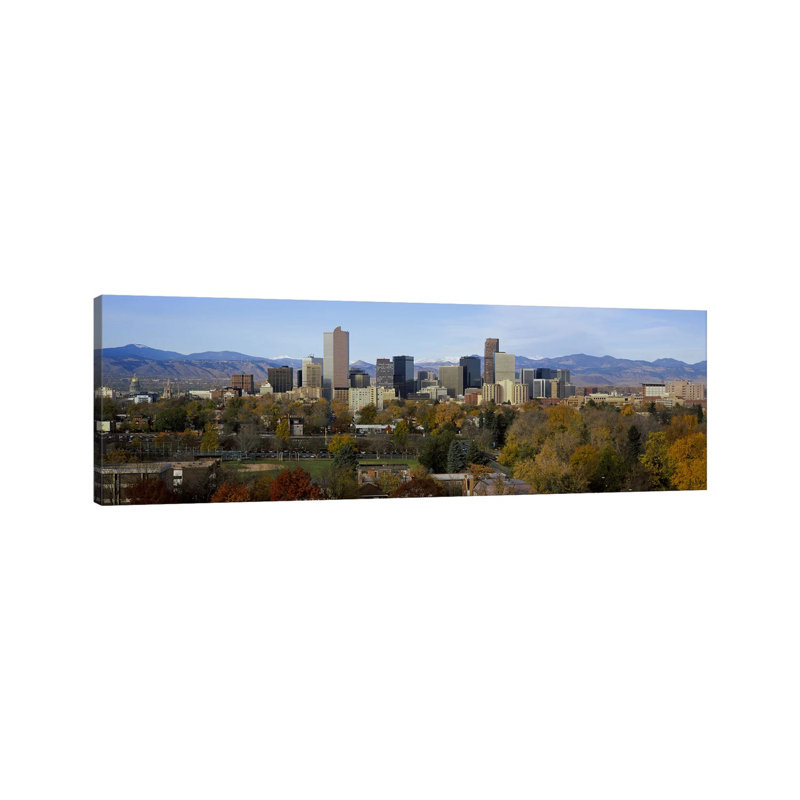 Skyscrapers In A City With Mountains In The Background, Denver, Colorado, USA - Wrapped Canvas Panoramic Print