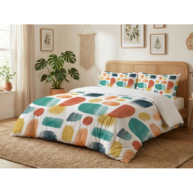 Ensemble de housse de couette XXL, 70% coton / 30% polyester, housse de couette 61 x 87, taie d'oreiller 31,5 x 31,5 | Imprimé pigmentaire, lavable en machine à 30 ° C, 145 fils | Literie élégante et confortable, fermeture à boutons pour couette et taie d'oreiller