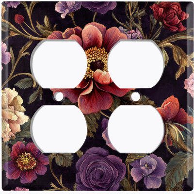 Metal Light Switch Plate Cover; US Standard Size 2 Gang Duplex - Vintage Wildflowers