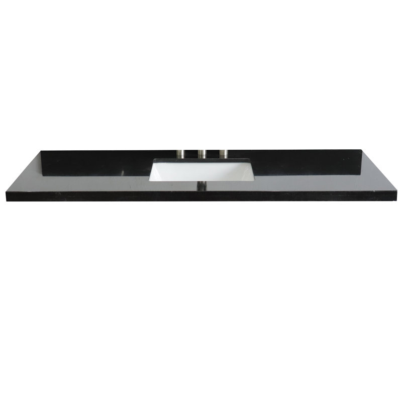 Tangular 61'' Granite Single Bathroom Vanity Top with Sink, Black Galaxy Granite