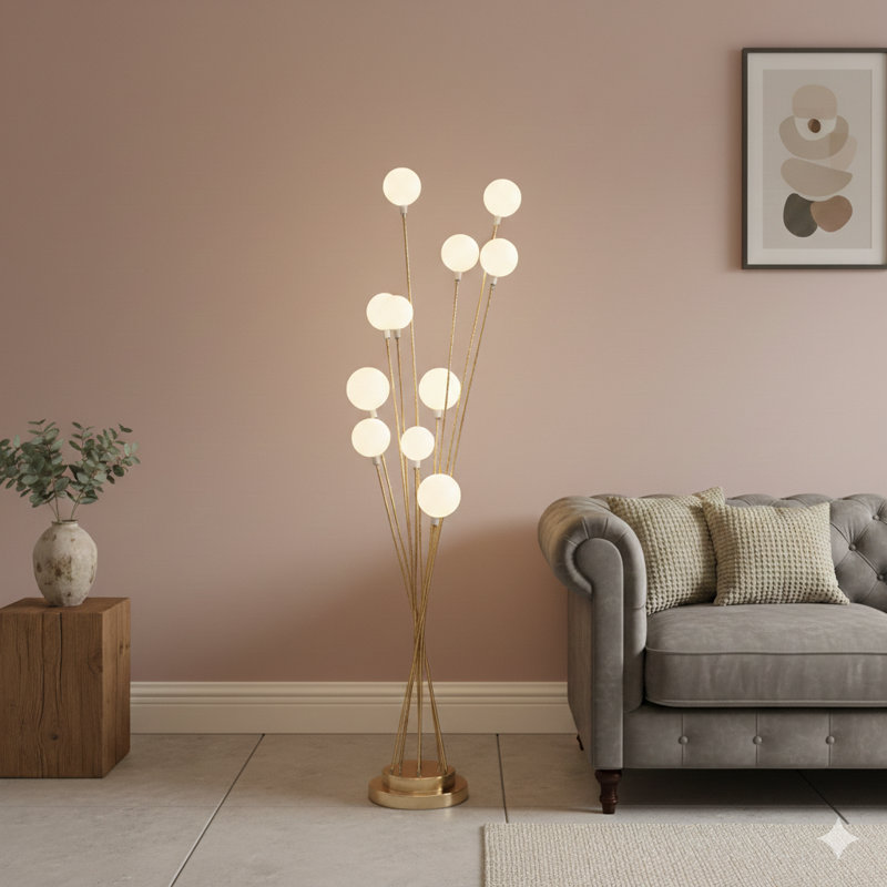 Lampe sur pied 46 po en acrylique à 11 lumières DEL Aluminun, Doré