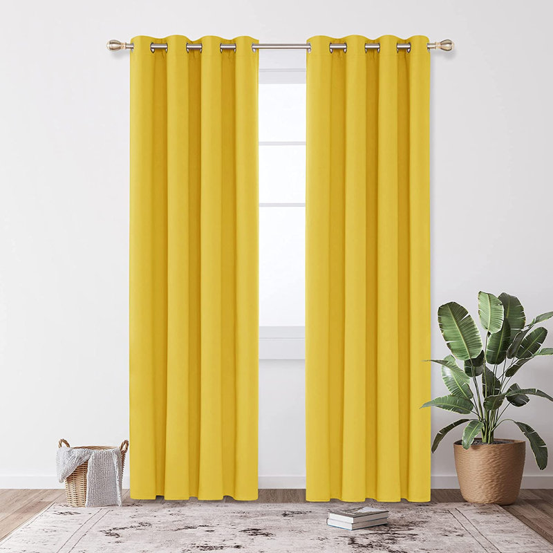 Blackout Door Curtain Pair, 132 W x 183 D cm, Lemon Yellow