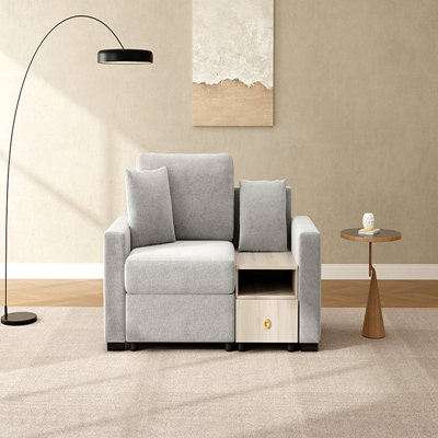 Modern Sofa Couch 63.2" Modular Sofa Upholstered Sofa Couch With Storage Armrest And Center Console For Living Room, Grey