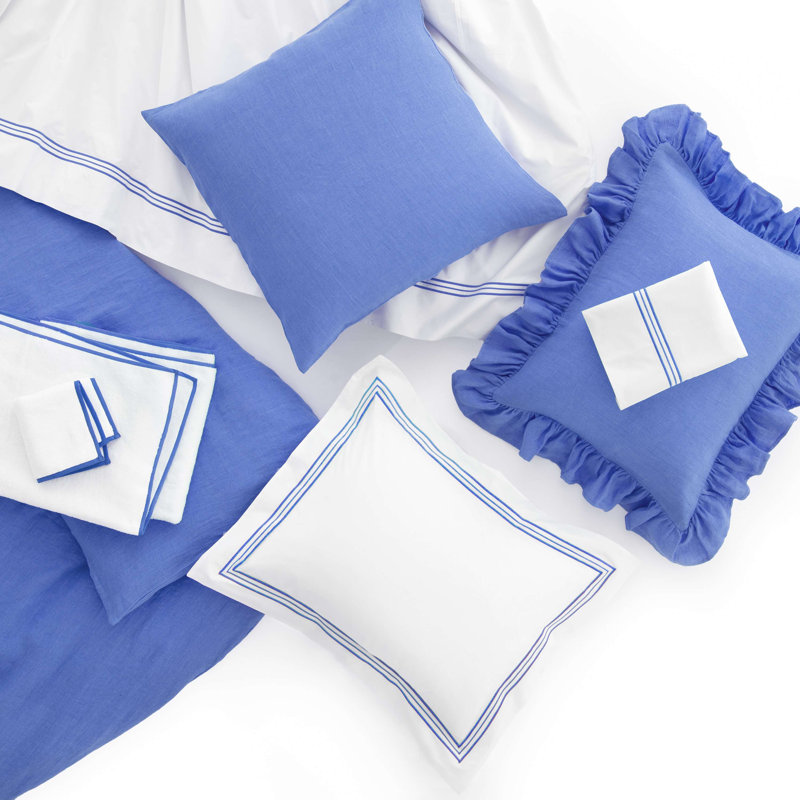 Signature Banded Washcloth, White/French Blue