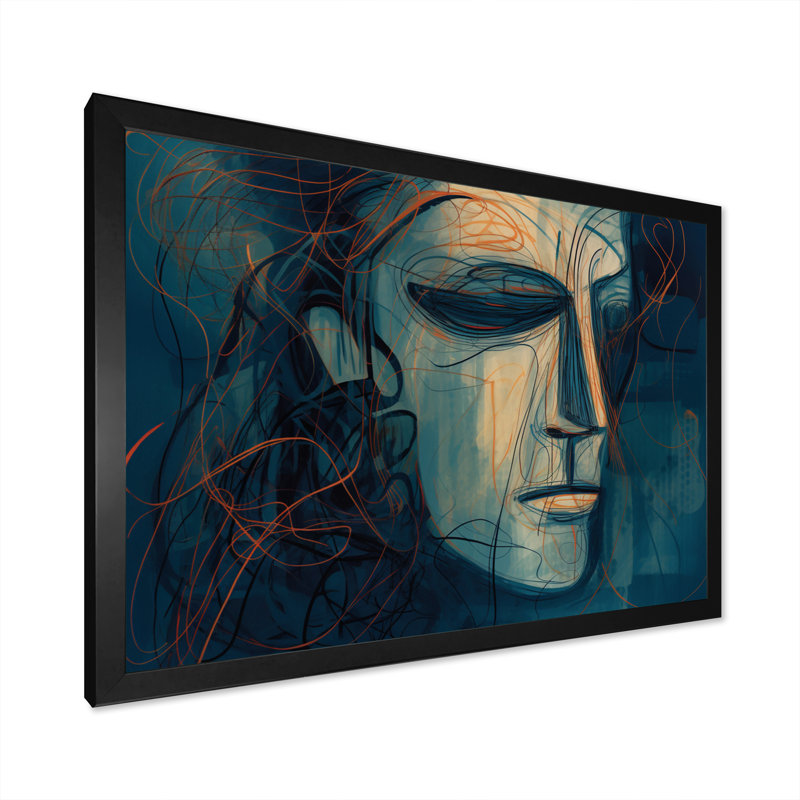 Portrait linéaire d'un homme I sur toile, Cadre d'angle fermé noir, H 12 po x l 20 po x P 1 po