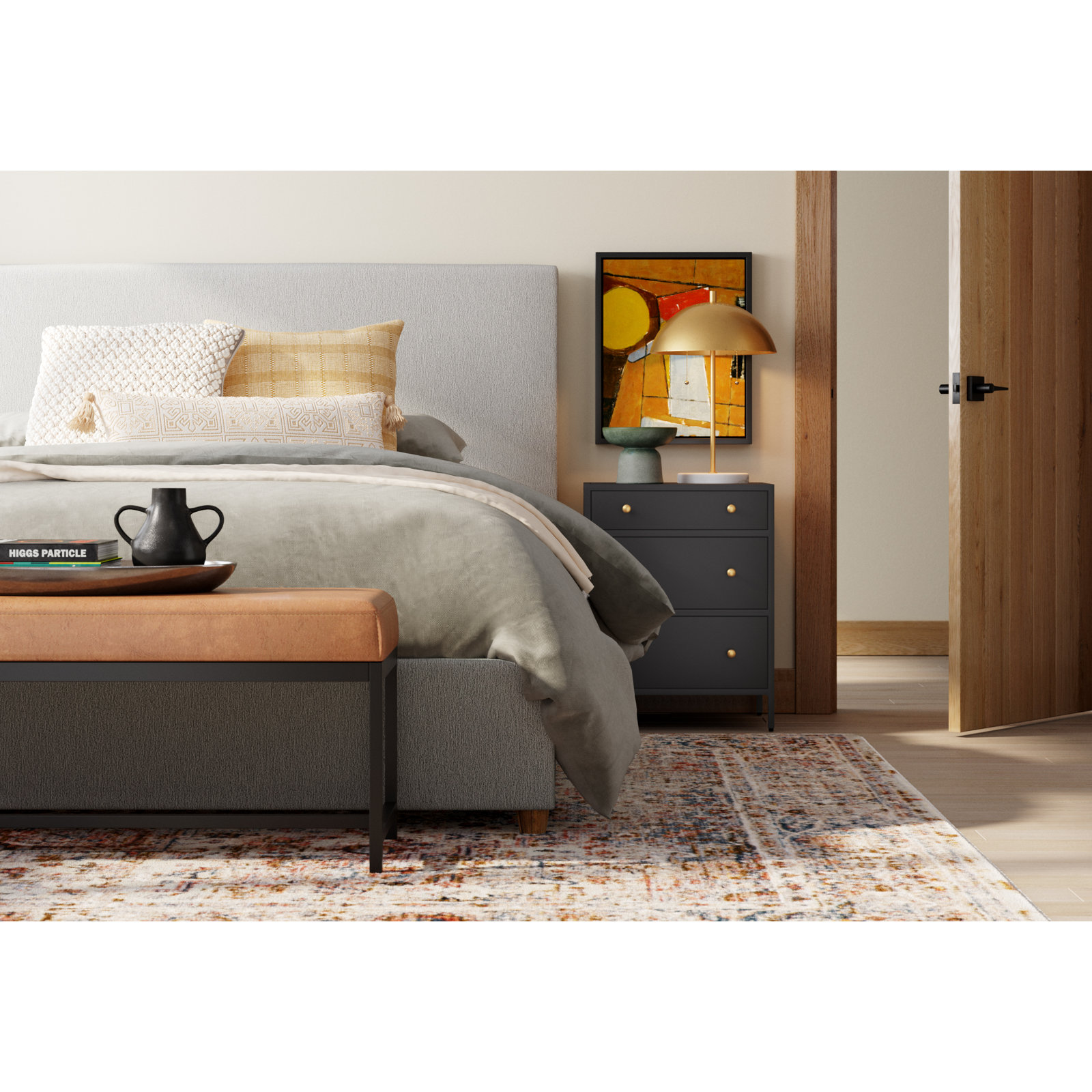 Corrinne Upholstered Bed, Ivory Boucle, Queen
