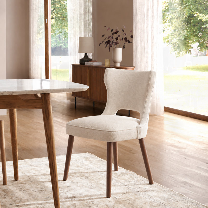 18.3'' Seat Height Modern Upholstered Wingback Dining Chair with Solid Wood Legs, White