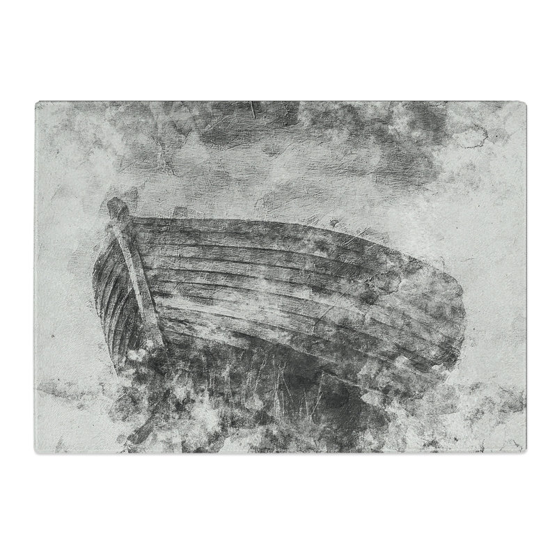 Tempered Glass Stranded Wooden Boat Chopping Board, 28.5 cm x 39 cm