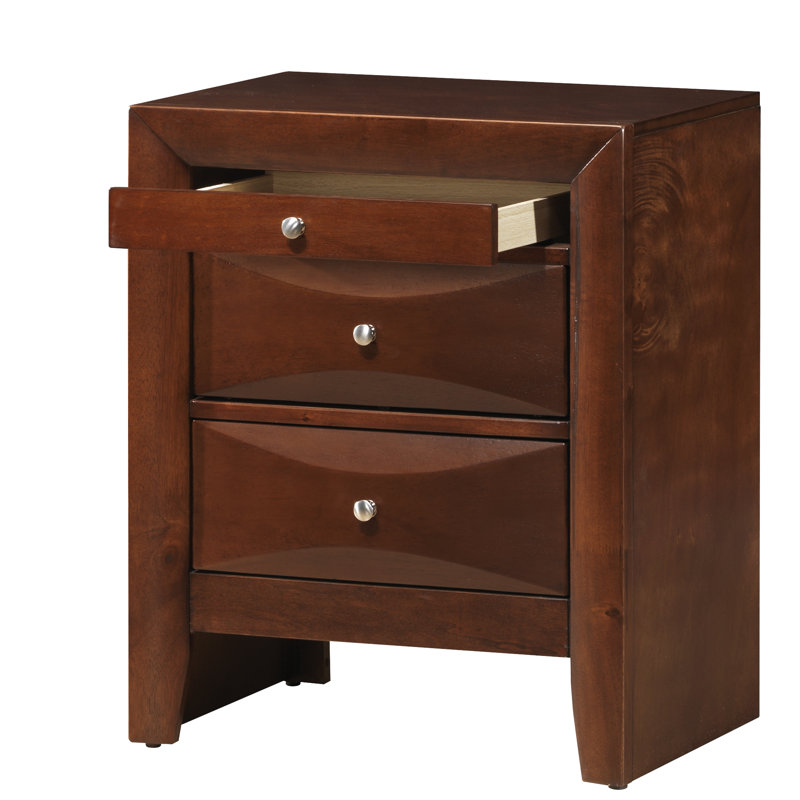 Marilla 3 Drawer Wood Nightstand, Cherry