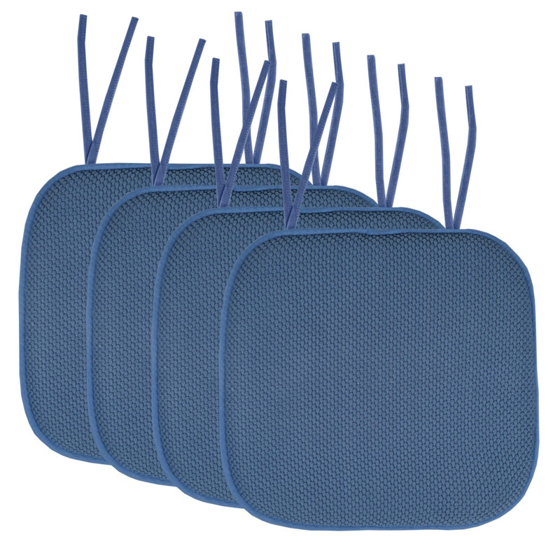 Honeycomb Memory Foam Non-Slip 16" x 16" Chair Cushion Pad with Ties, Blue, 4