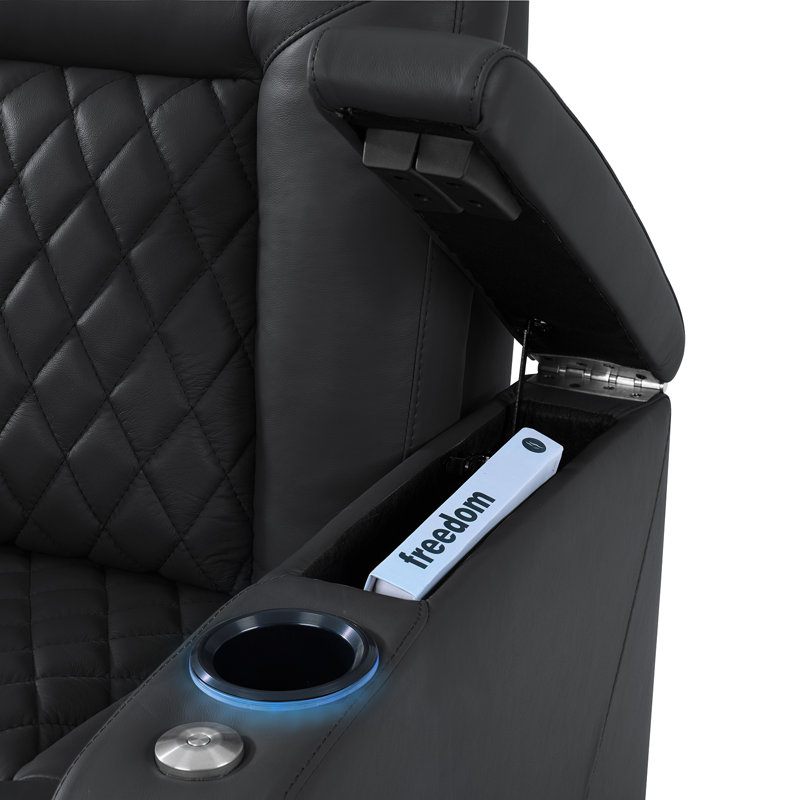 Canapé inclinable en cuir fleur avec accoudoirs à mémoire de forme Zero Gravity, Black Leather