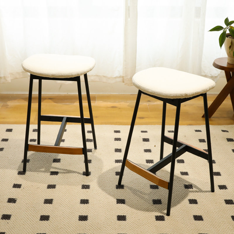 Upholstered Counter Stool with Metal Frame (Set of 2), White, Counter Stool (25.1" Seat Height)