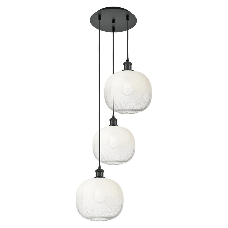 Luminaire suspendu à 3 lumières de 17 po Ballston - Brookhaven Sphere, Opale, Noir mat