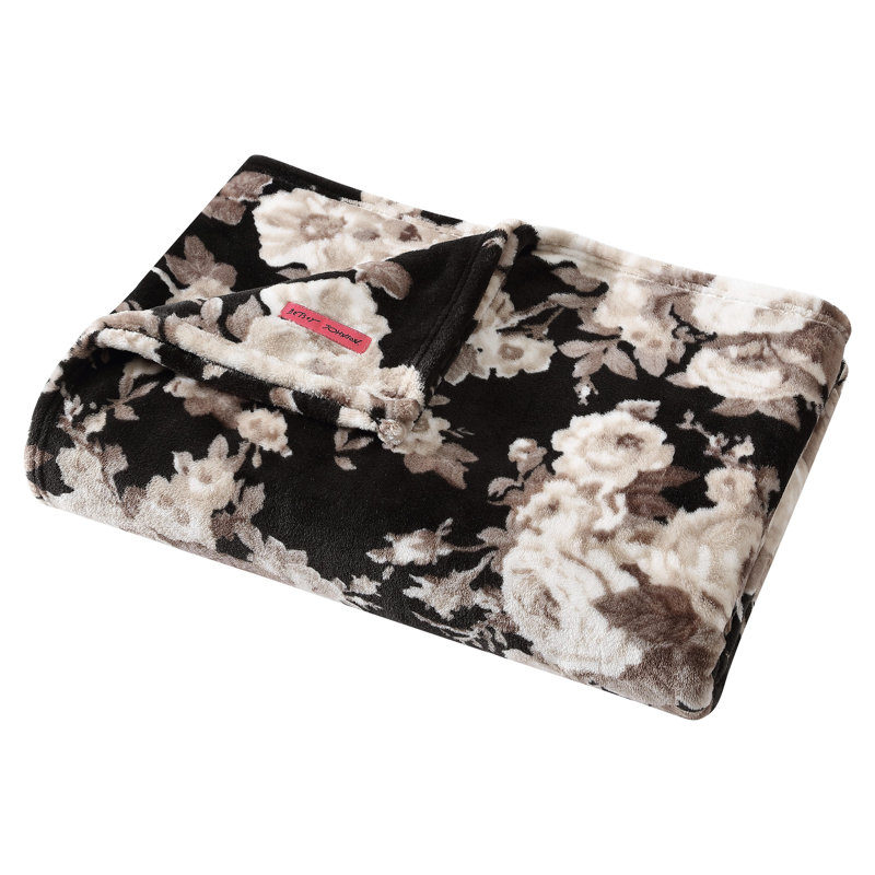 Vintage Floral Black Ultra Soft Fleece Throw Blanket
