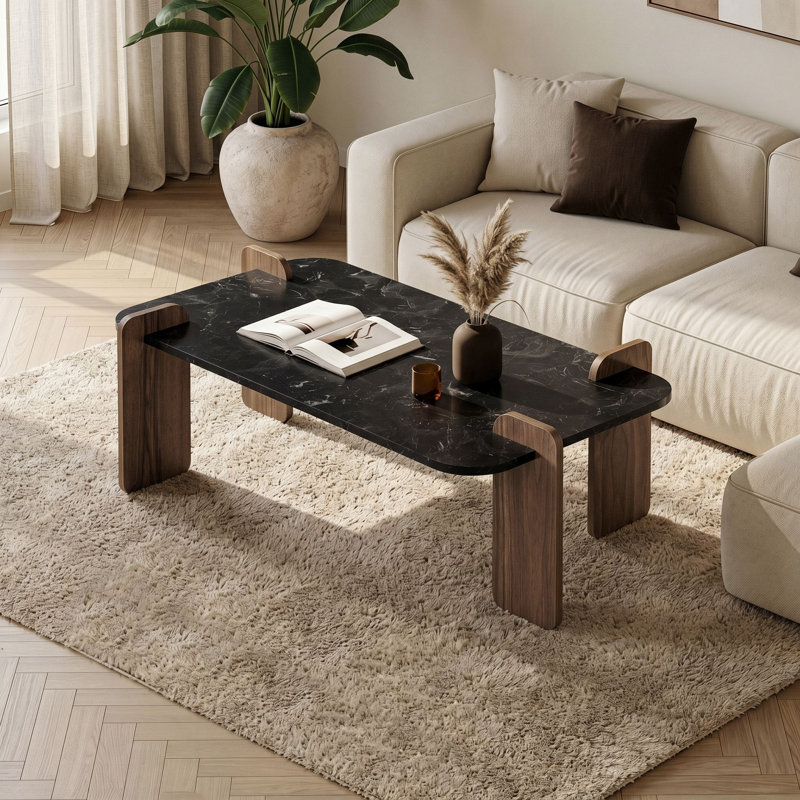Table basse, 13.78" H x 57.87" W x 34.25" D, Lotus / noyer