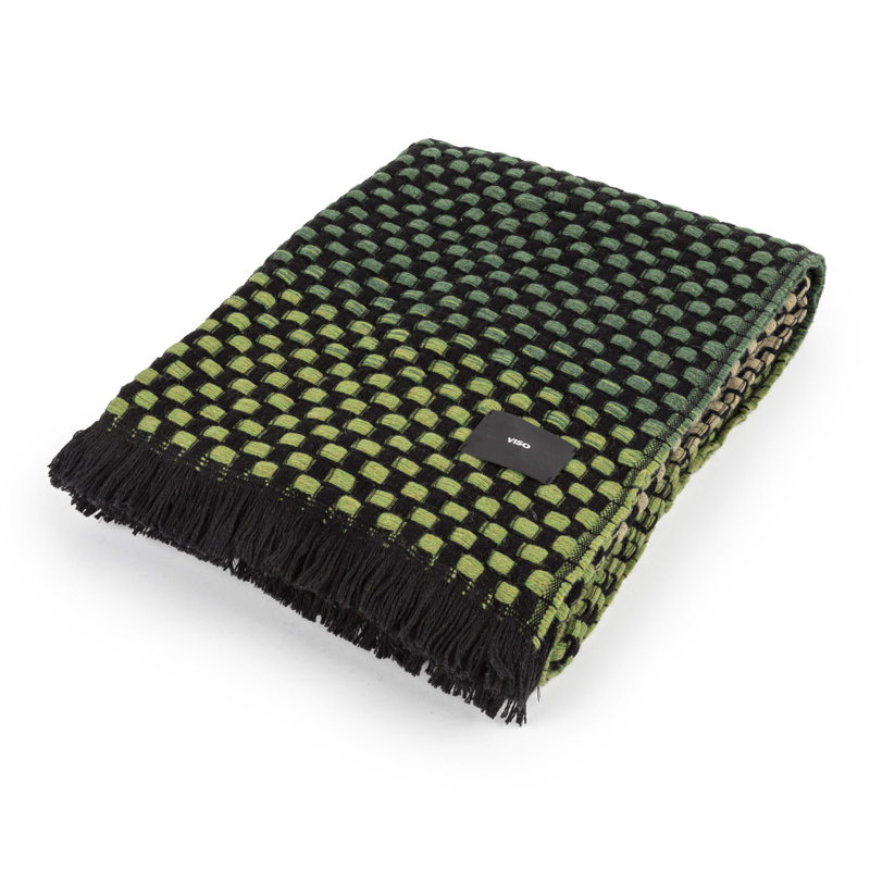 Hand Woven Throw Blanket, Black/Mauve/Dark Green/Gray