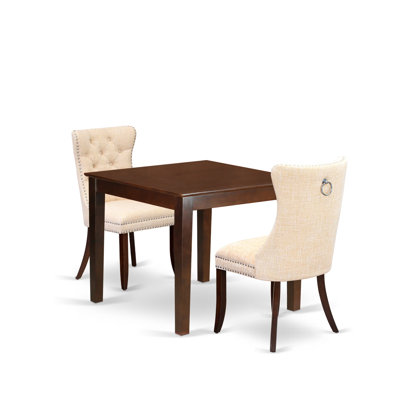 L'ensemble 3 pièces de table et chaises de cuisine comprend une table de salle à manger carrée et 2 chaises Parson rembourrées en tissu de polyester, acajou
