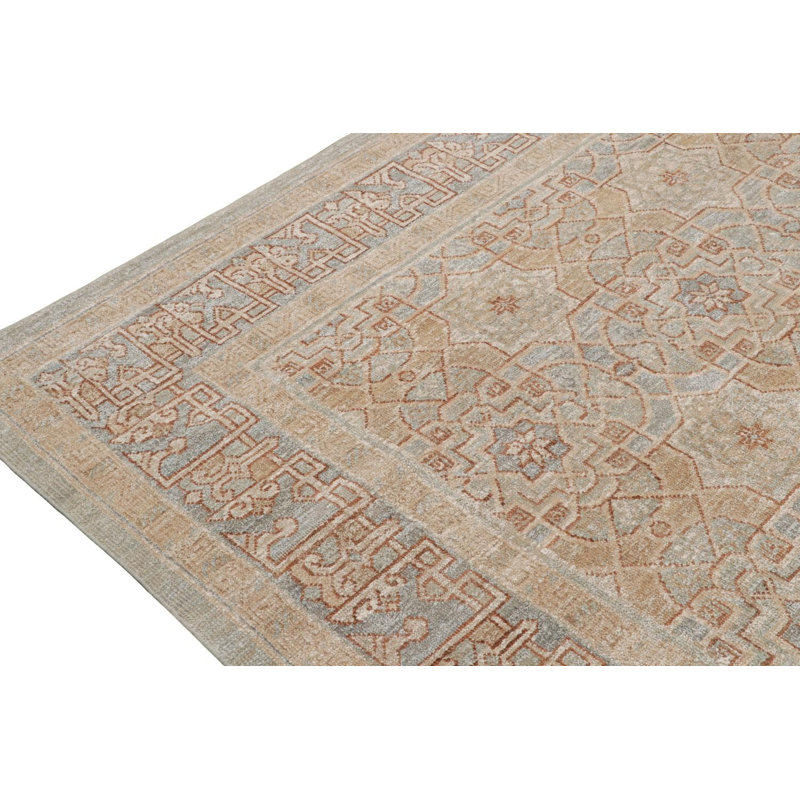 Hand Knotted Area Rug in Beige/Brow/Blue