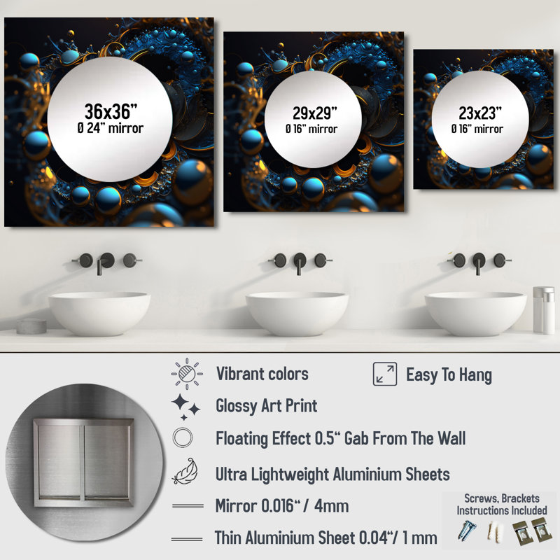 Eresmia - Miroir géométrique mural pour salle de bain, 36 po x 36 po
