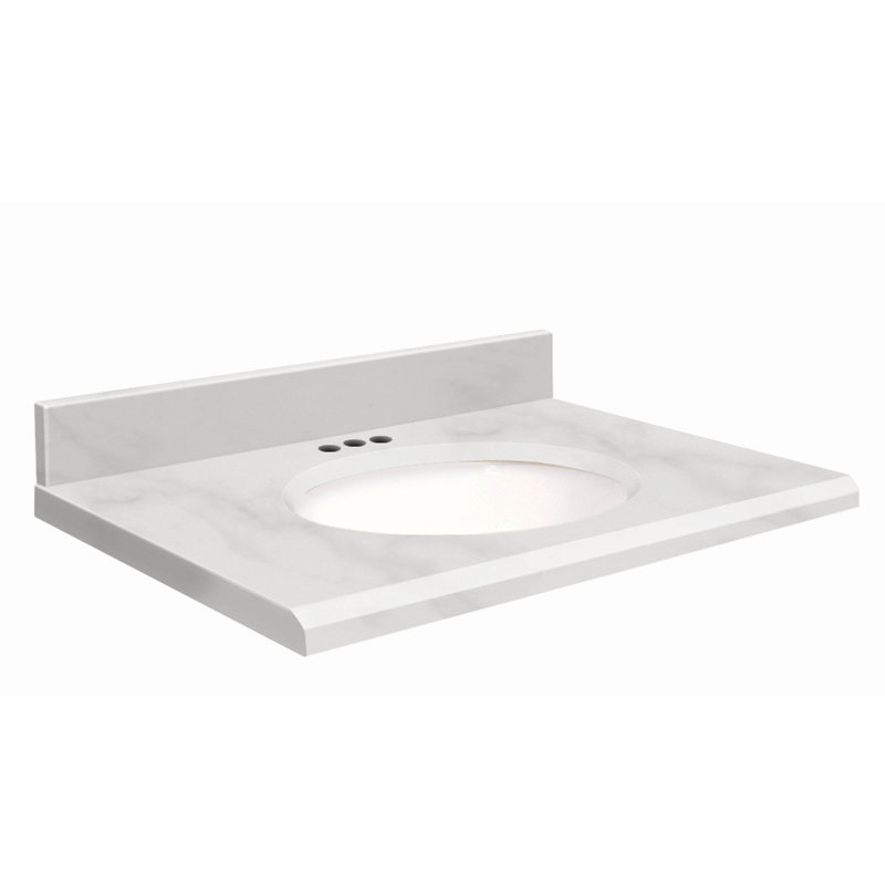 Dessus de salle de bain simple 25 po meuble-lavabo, Marbre de Carrare blanc, Simple, Blanc