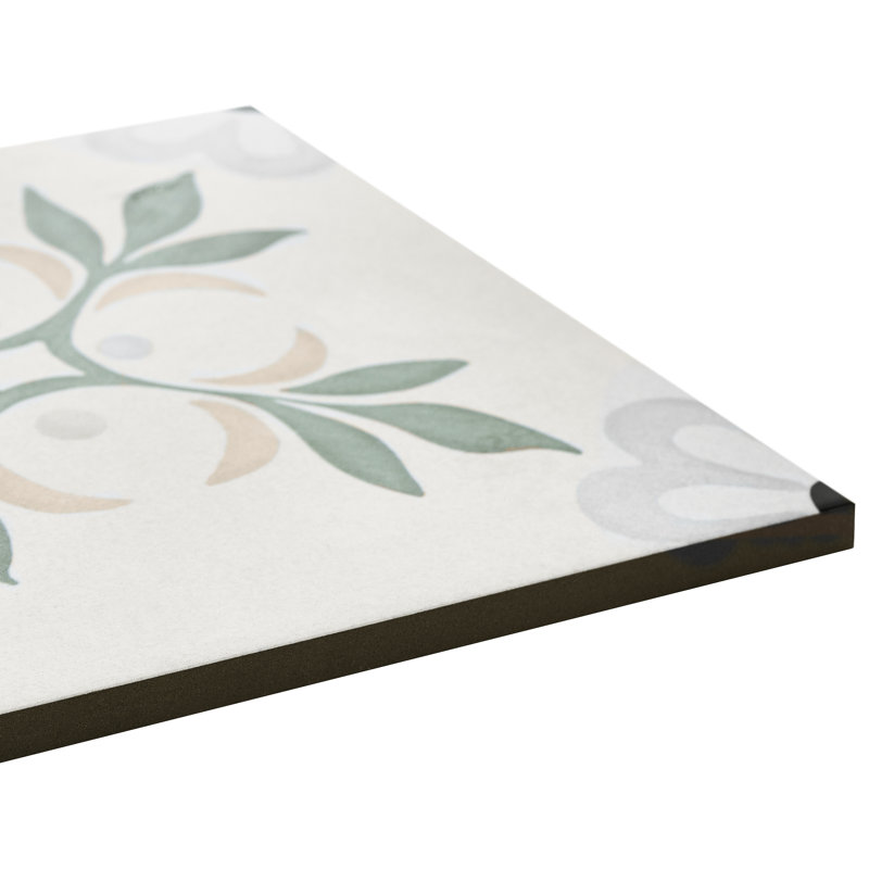 Carreau de porcelaine mat 8,77 po x 8,77 po Bond Tile Plumeria, Vert fleur / gris
