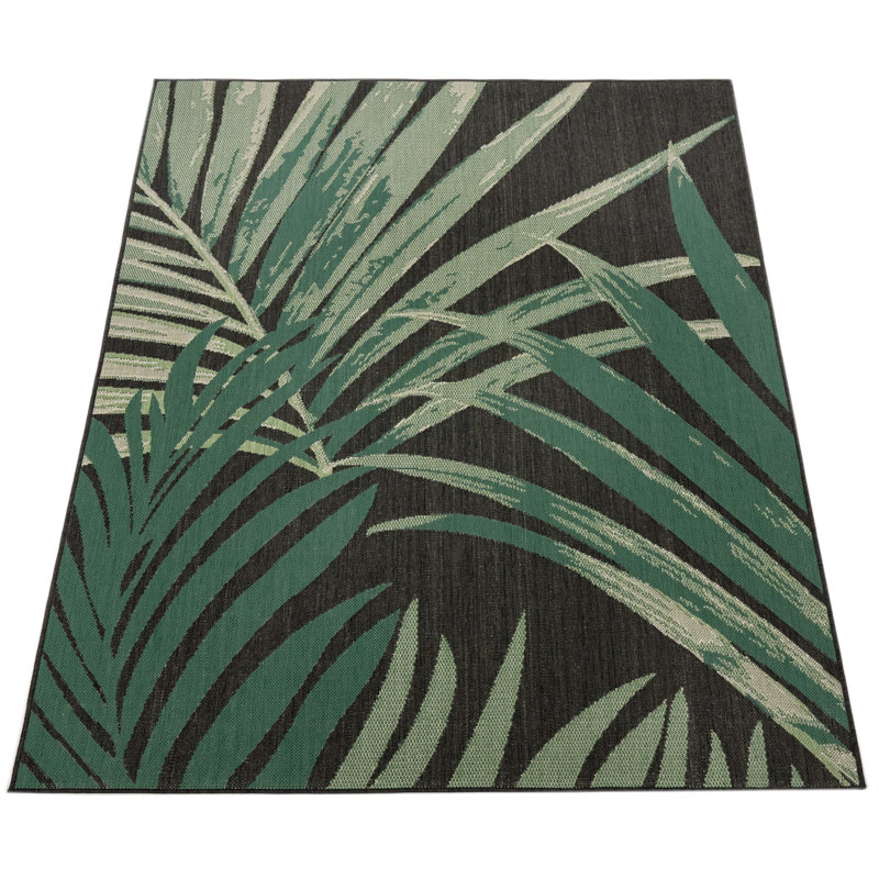 Gagny Floral Indoor / Outdoor Area Rug, Rectangle 2'8" x 4'11", Black/Green
