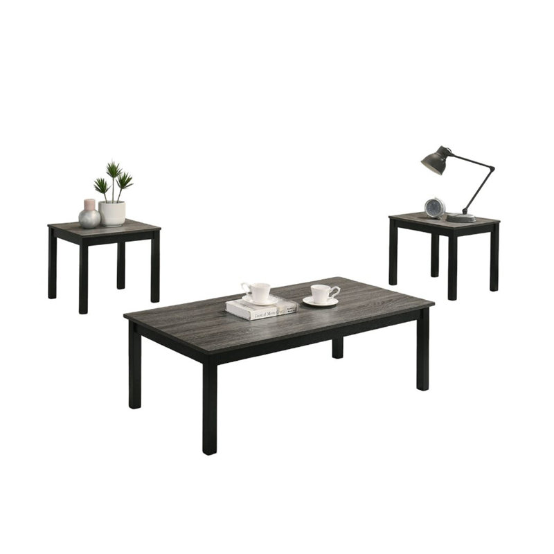 Ensemble de table de style contemporain 3 pièces à finition grise, Gris