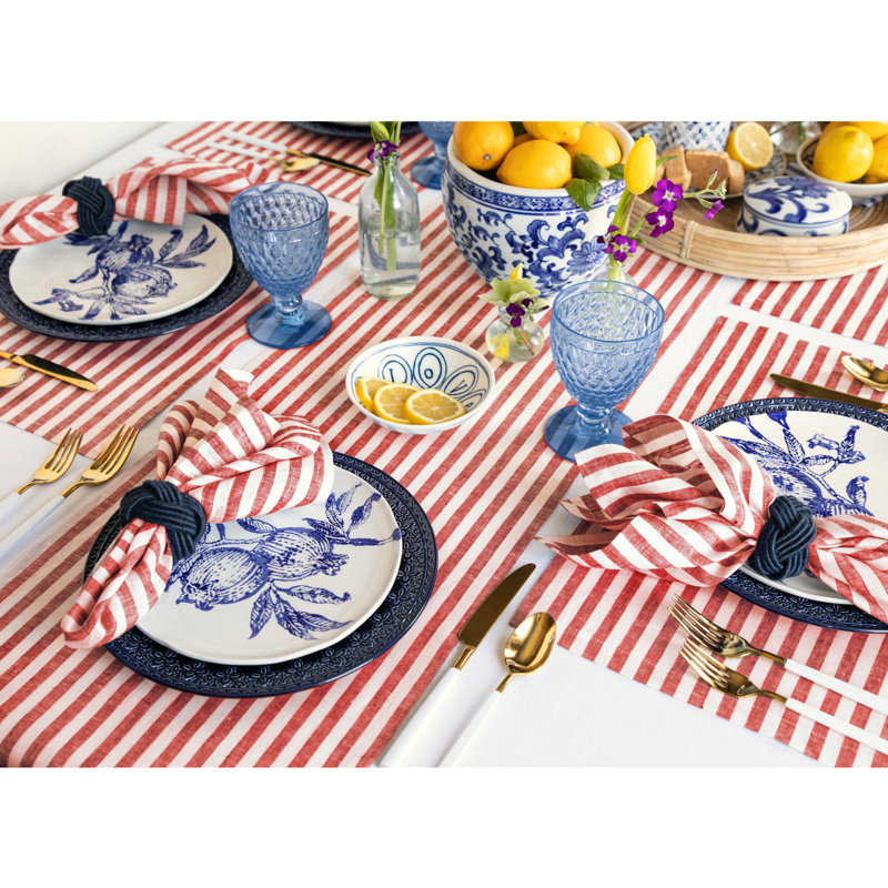 Red and White Striped Linen Table Runner 14 x 36 Inch