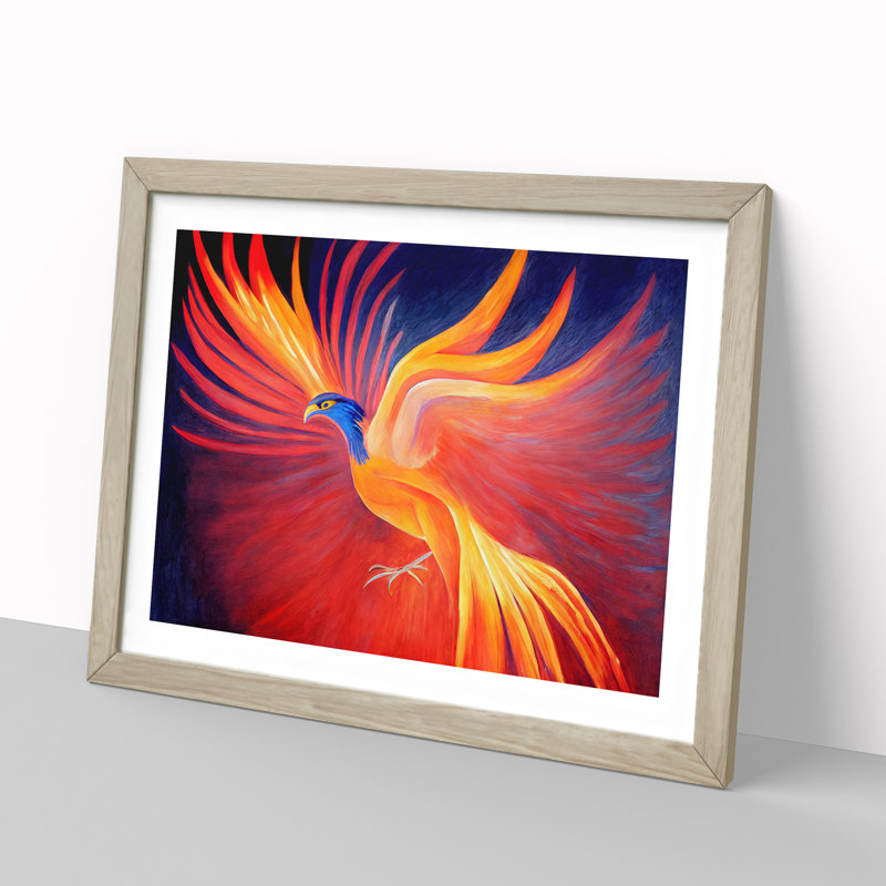 Compelling Phoenix Bird - Framed Print, 46cm H x 64cm W x 2cm D, Oak