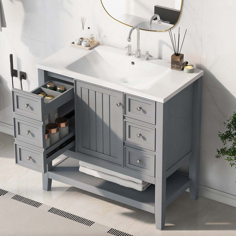 Meuble-lavabo 36 po avec lavabo en céramique, Gris
