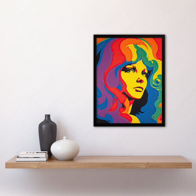 Alazea 1960's Retro Portrait Woman Psychedelic Rainbow Colours - Single Picture Frame Print