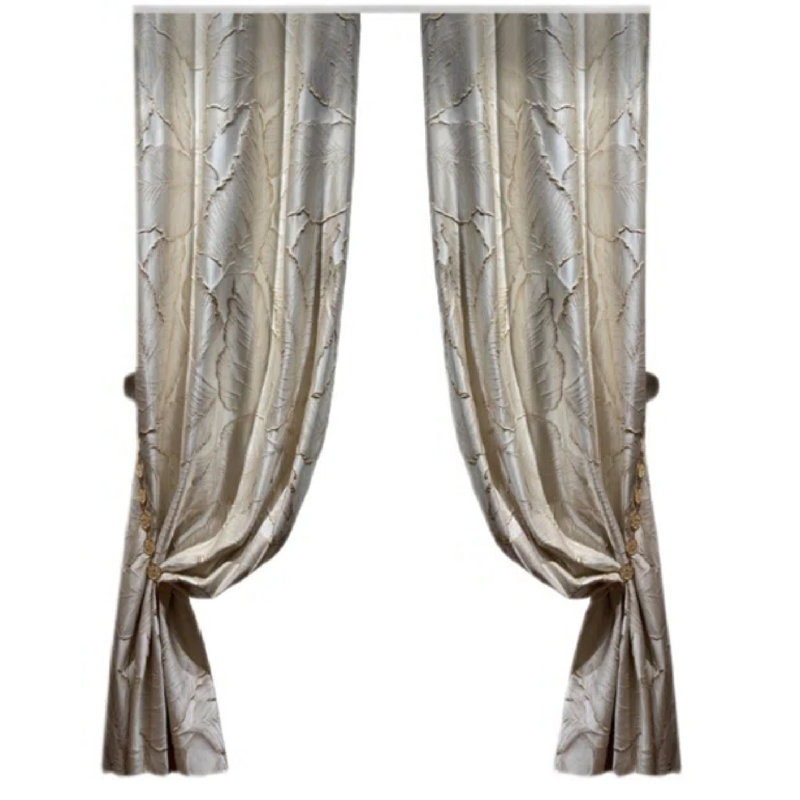 Luxury Curtains Jacquard Drapes 3D Gold Leaf High Precision Curtains For Living Room 2 Panels For Bedroom Grommet Top