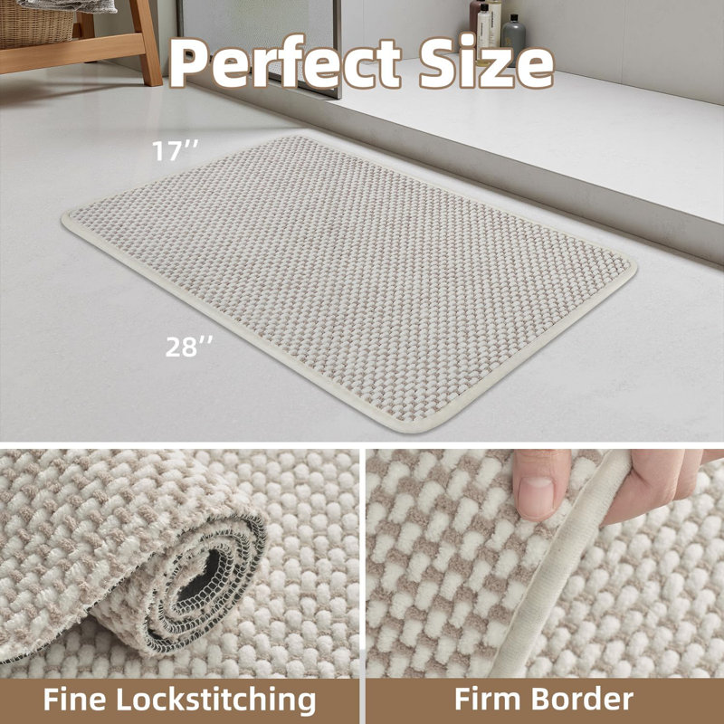 Super Absorbent Chenille Bathroom Mats, Single - 28" L x 17" W, Beige