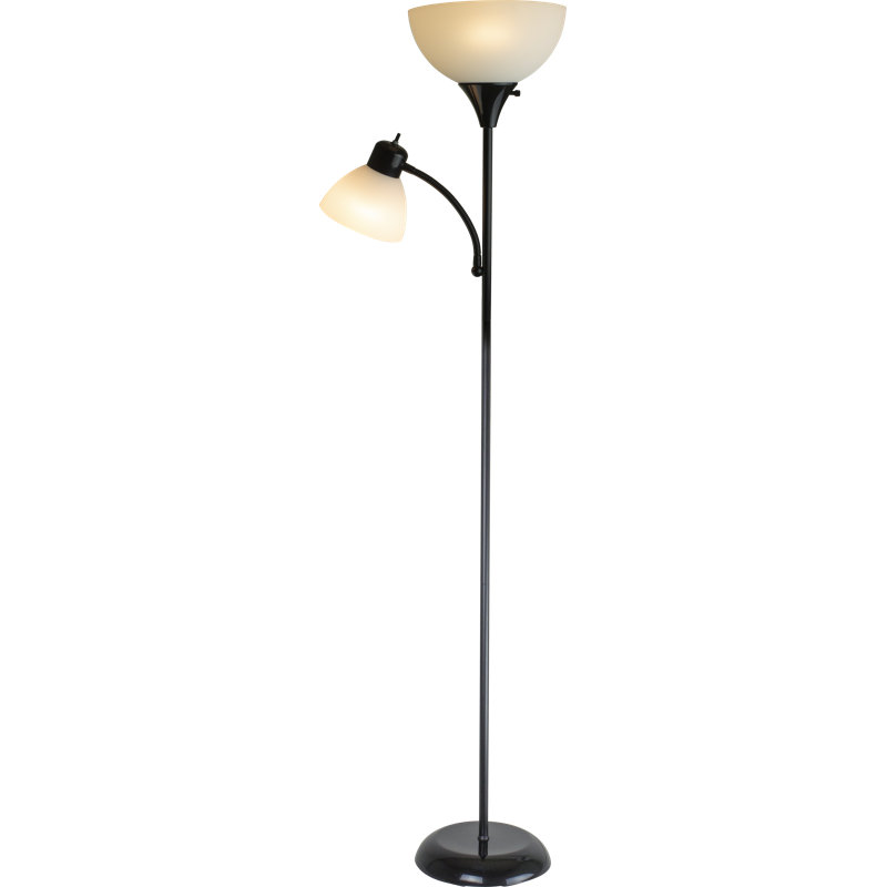 Kamer 71'' Black Torchiere Floor Lamp with Outlet