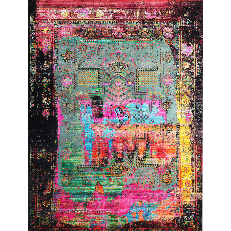 Hand Knotted Oriental Area Rug in Green/Multi, Rectangle 9' x 12'