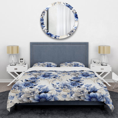 Ensemble de housse de couette Intricate Cobalt Lace Victorian Pattern III